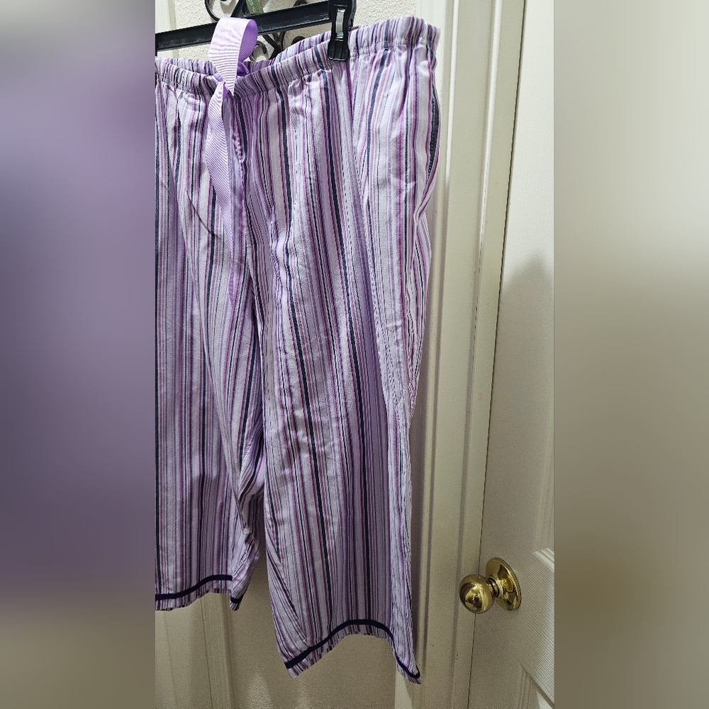 Womens 3X Purple Drawstring Striped Pajama Cropped Pants Cool Cotton Blend EUC - Picture 2 of 12